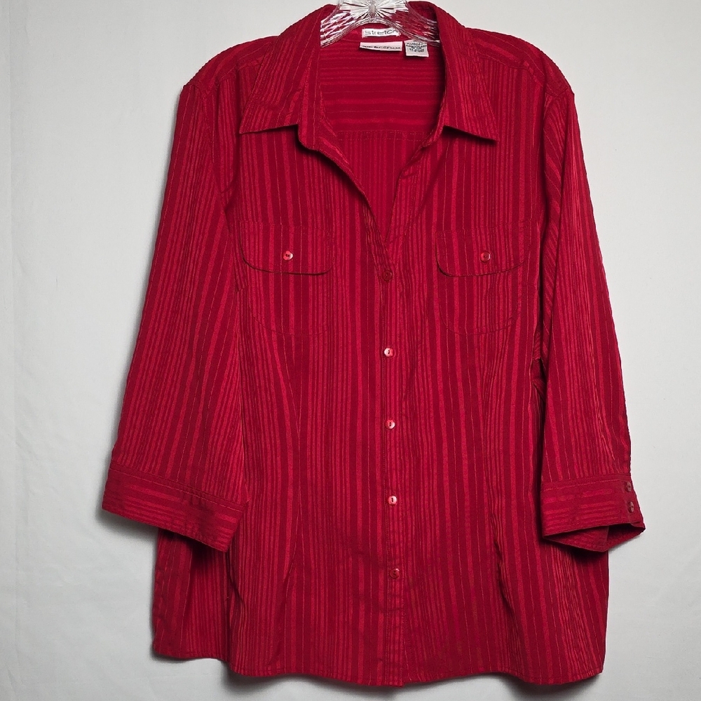 Apparenza Women's 2X Scarlet Stretch Blouse Button Down 3/4 Sleeves T18